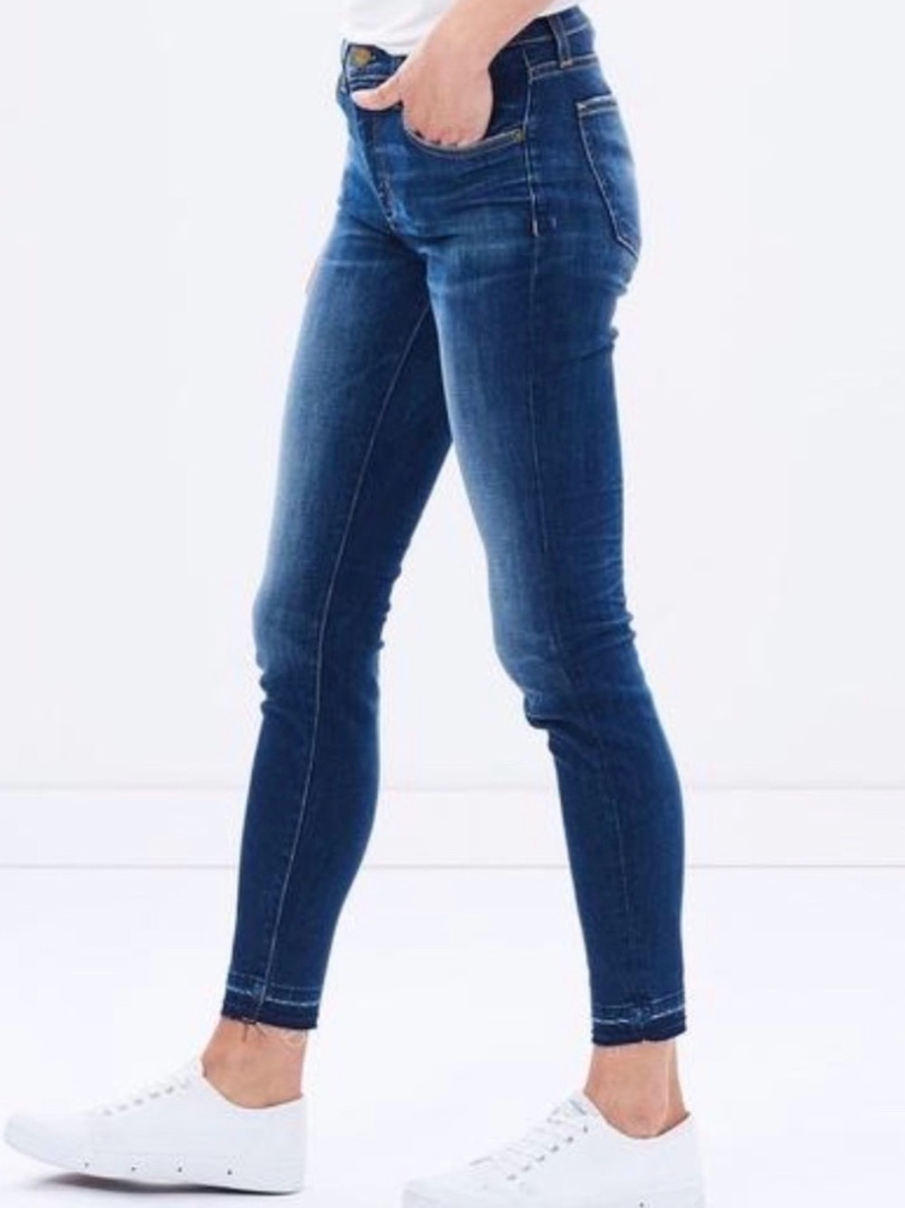 Current/Elliott High-Rise Skinny Jeans in Union Wash with Released Hem